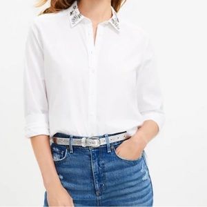 Women’s Jeweled Collar White Button Up - NWT